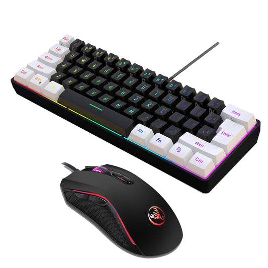 HXSJ V700BW A869 USB Teclado Mouse Kit 61 teclas com fio RGB Backlight Teclado de computador LED colorido Iluminação 3200DPI Gaming Mouse